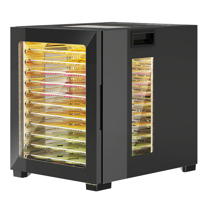 Mad-dehydrator, 850 w, 40-70°c temperaturkontrol, 48-timers timer, 12 bakker, rustfrit stål, sort