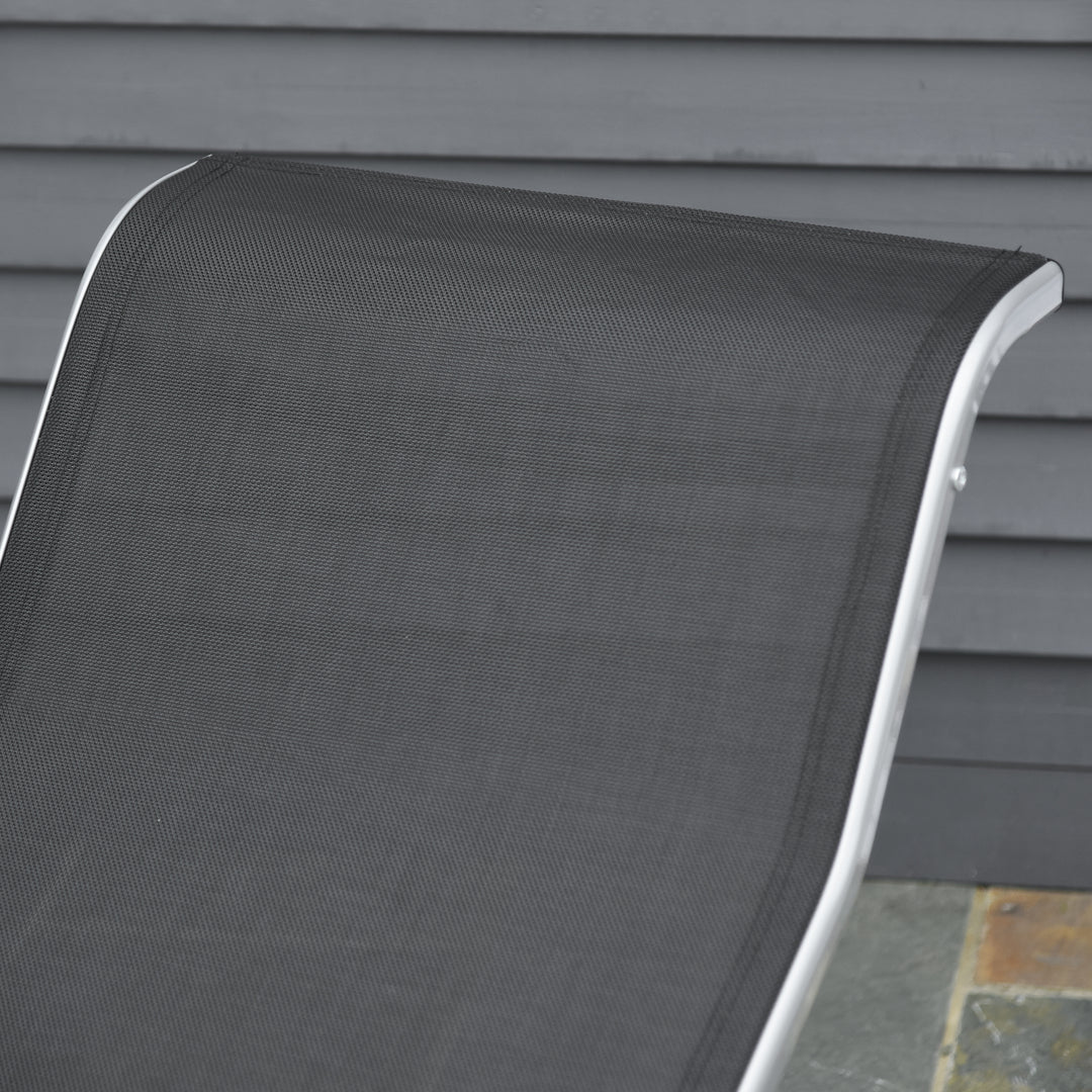 Have liggestolesæt, metalnet, 3 dele. Solseng med tebord. Havemøbelsæt med 2 liggestole, 1 sidebord. Havesiddegruppe til haven, balkonen. 59B x 169D x 66H cm. Sort+Sølv