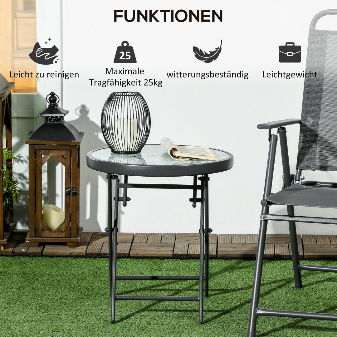 Sammenklappeligt sidebord, udendørs klapbord, med bordplade af hærdet glas, til terrasse, 45 x 45 x 50 cm, hvid