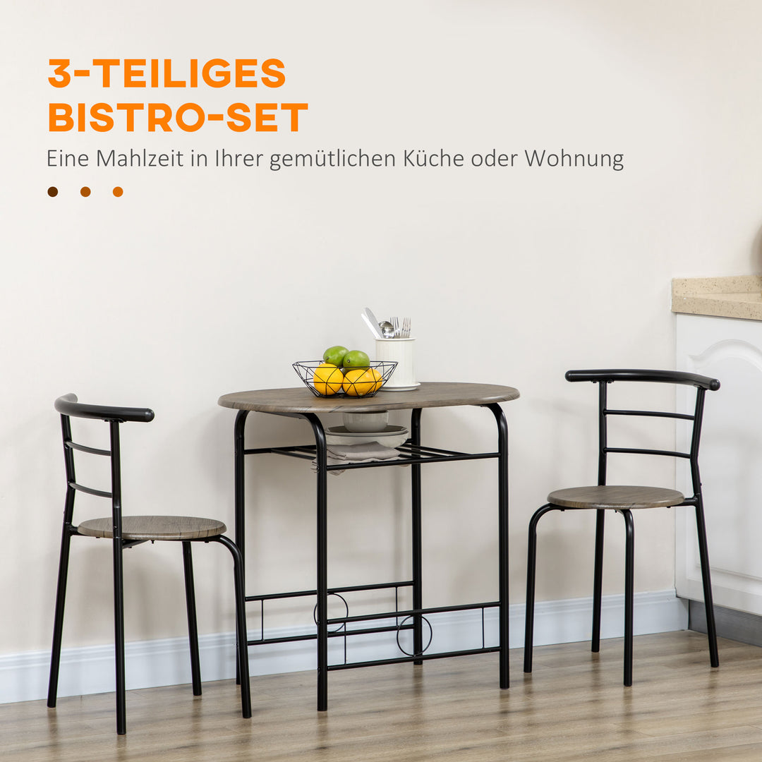 Bistrosæt spisebord køkkenbord med stole sæt, 1 bord, 2 stole, 80 cm x 53 cm x 74,5 cm, sort