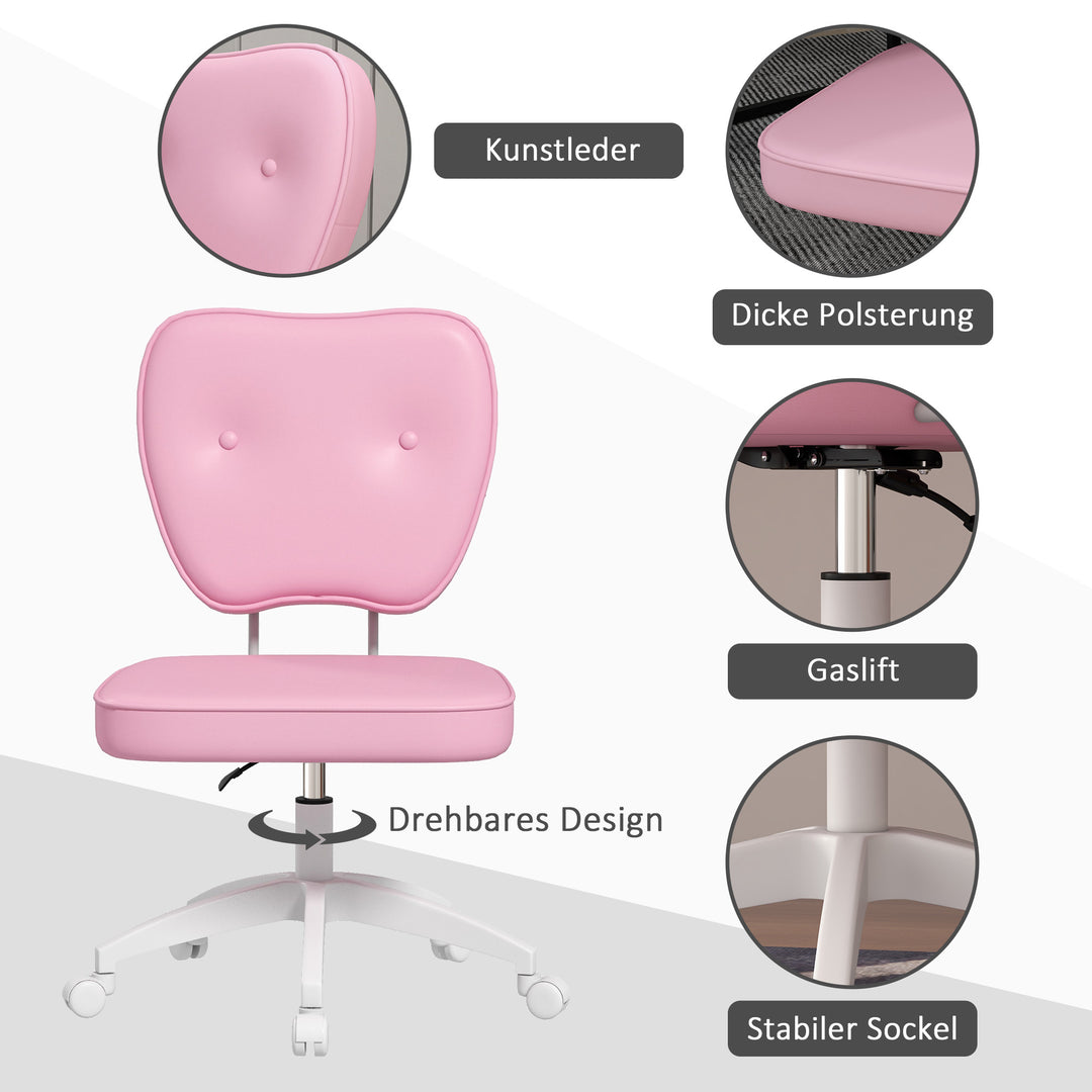Kontorstol uden armlæn, højdejusterbar, drejelig, op til 120 kg, kunstlæder, pink