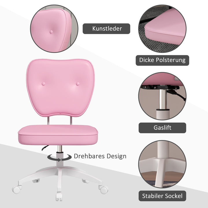Kontorstol uden armlæn, højdejusterbar, drejelig, op til 120 kg, kunstlæder, pink