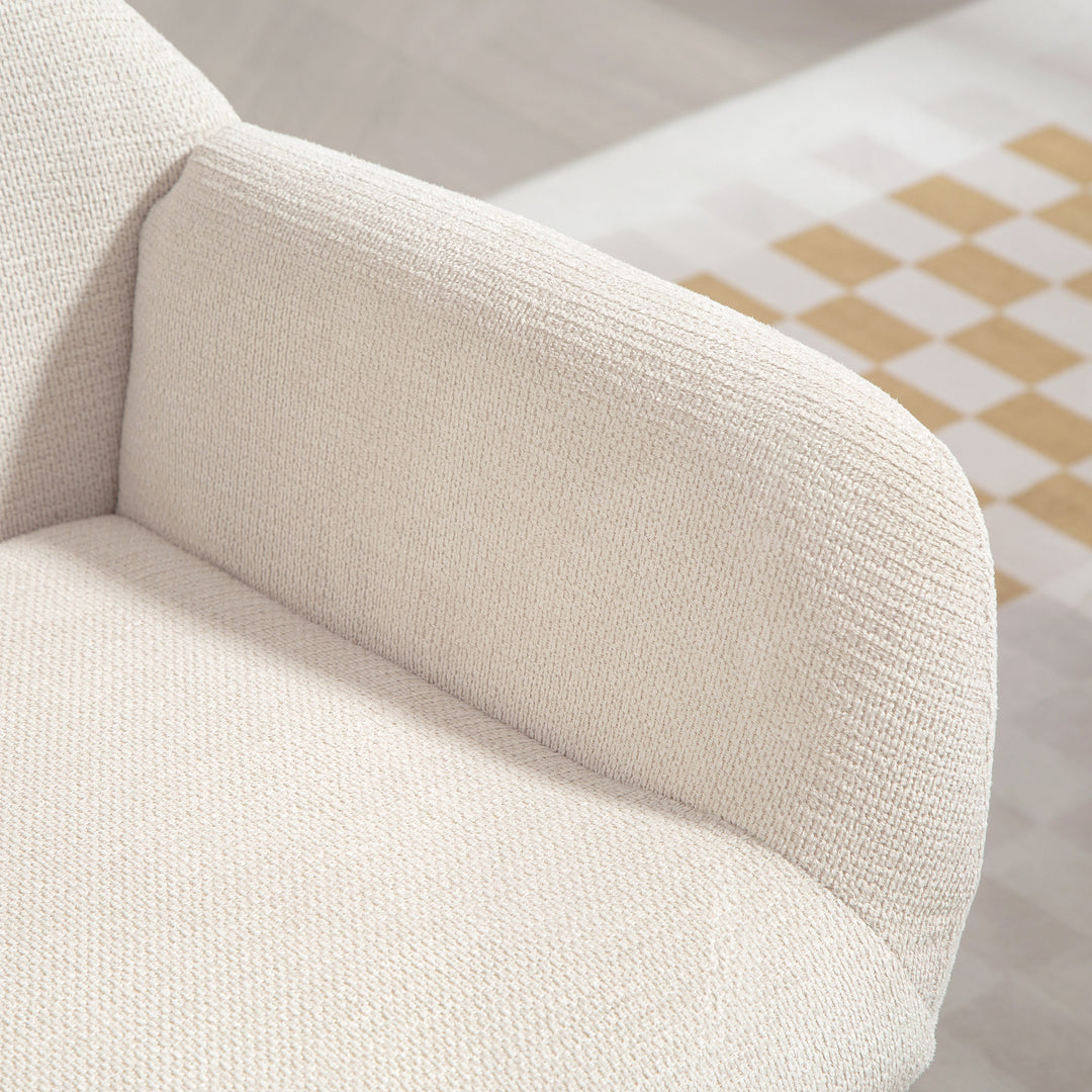 Moderne polstret stol i wingback-stil, høj ryglæn, tyk polstring, stålben, cremehvid