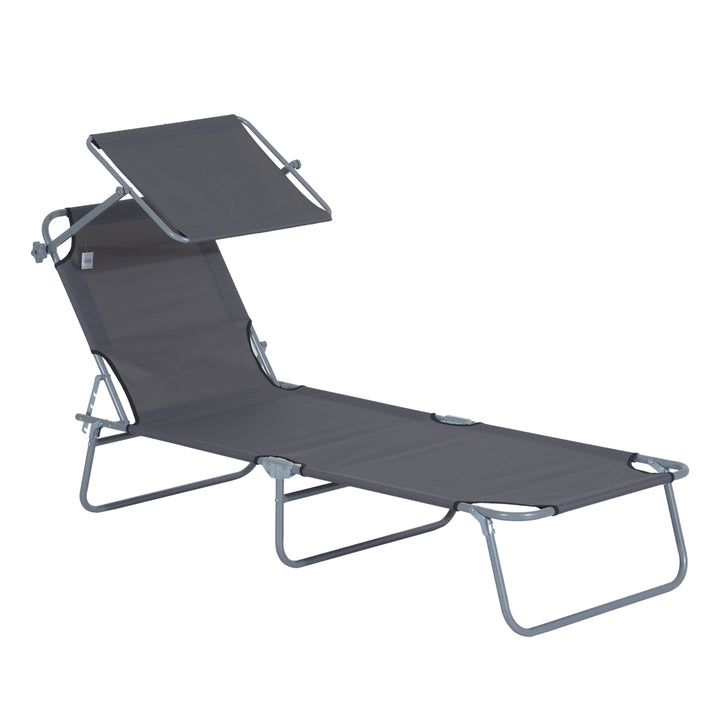 Sammenklappelig liggestol, havestol med solskærm, wellness-stol med justerbar ryglæn i 4 positioner, strandstol, lasteevne op til 120 kg, egnet til have, balkon og pool, 6 farver (grå)