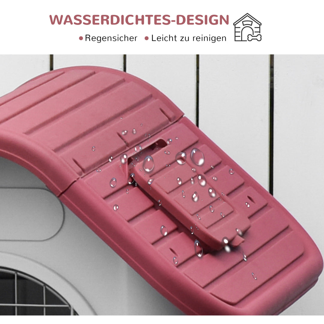 Hundehus udendørs hundehus med tagluge låge ly til små hunde smådyrshus luftcirkulation vandtæt metal plast rød+lysegrå 59 x 75 x 66 cm