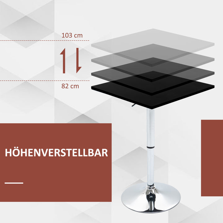 Højdejusterbart barbord, 360° drejeligt, ridsefaste fødder, stabil metalbase, sort/sølv