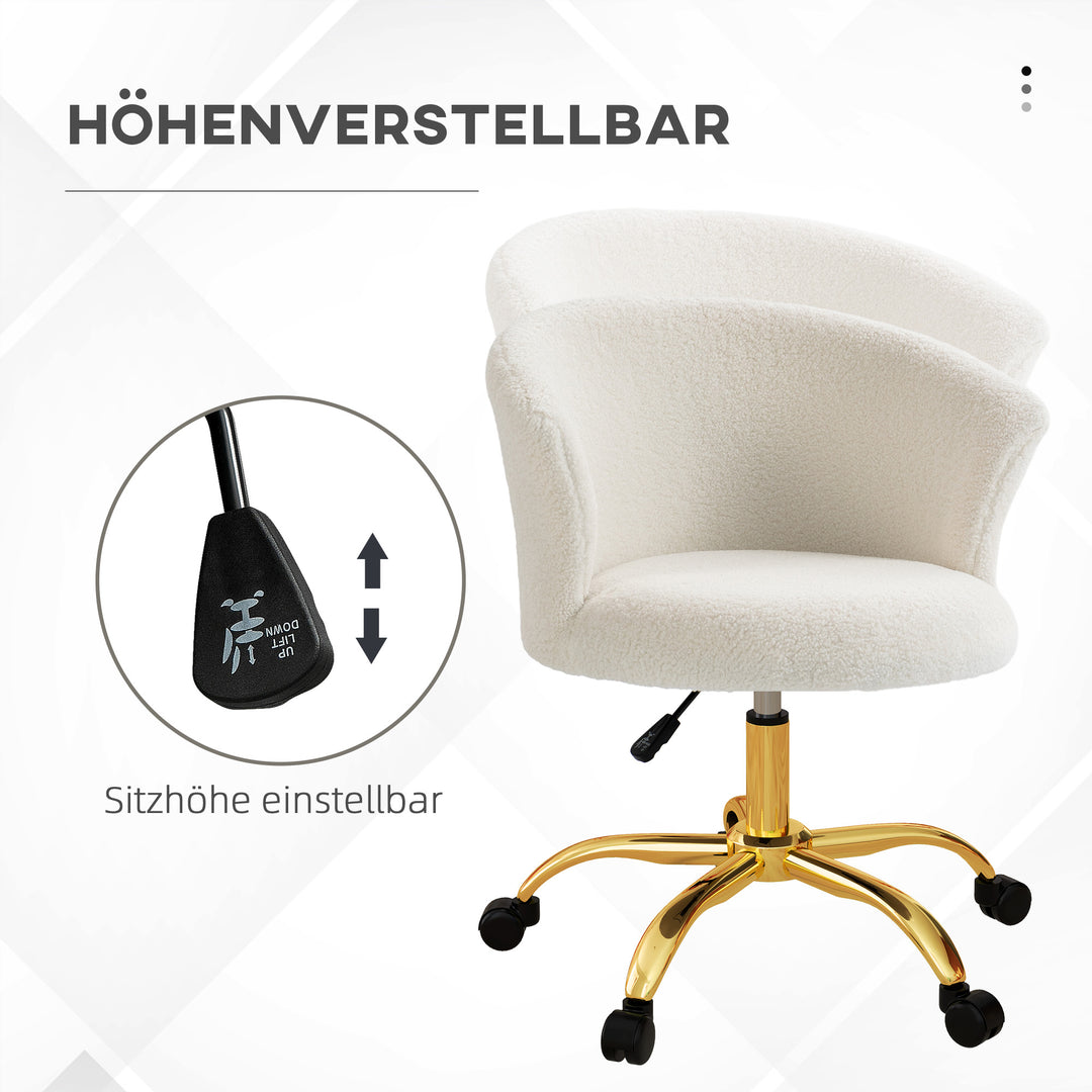 Højdejusterbar kontorstol med teddy fleece-look, hvid