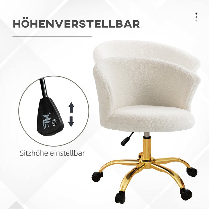 Højdejusterbar kontorstol med teddy fleece-look, hvid