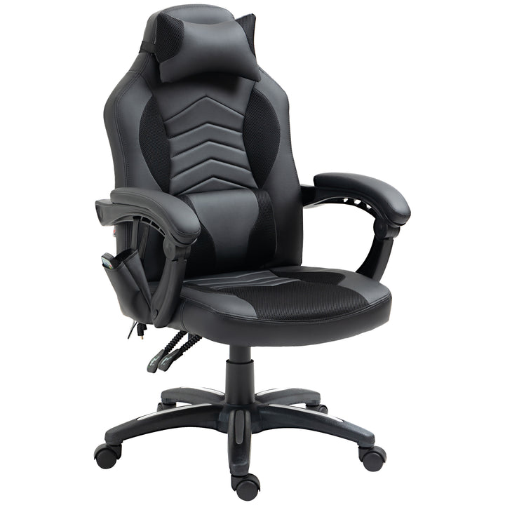 Kontorstol massagestol massagefunktion med 6 vibrationspunkter ergonomisk gamingstol med varmefunktion kunstlæder sort 68 x 69 x 108-117cm