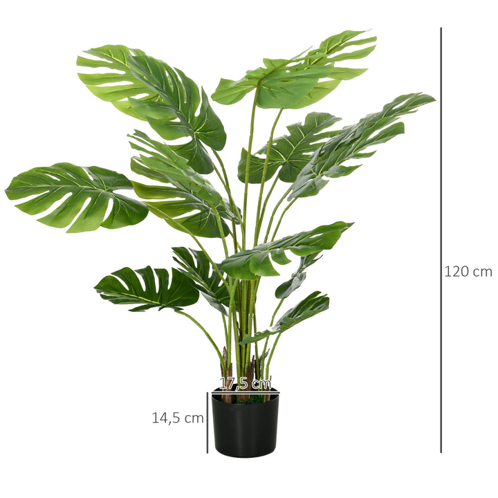 Kunstig plante realistisk kunstig plante monstera deliciosa, 1 plantekasse og cementjord, 17,5 cm x 17,5 cm x 120 cm, grøn