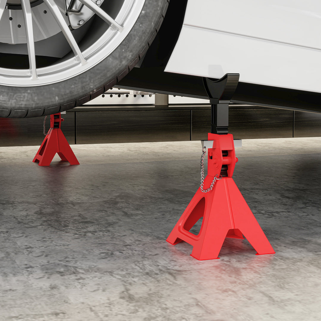 Donkraft 3 tons lasteevne 2 stk. støtteben inklusive sikkerhedsnål 10 niveauer højdejusterbar rød