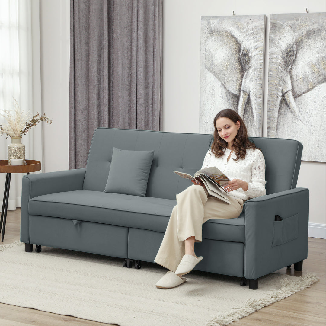 Sovesofa, justerbar 3-personers sofa med sengefunktion, sovesofa med udtræksseng, hynder, grå
