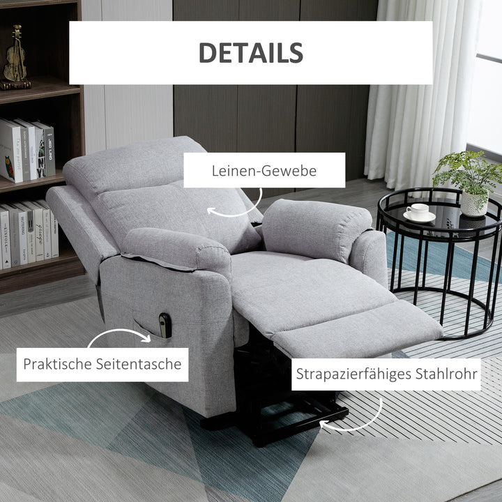 Elektrisk lænestol med ståhjælp, lænefunktion, fjernbetjening, pocketfjederkerne, op til 120 kg, grå