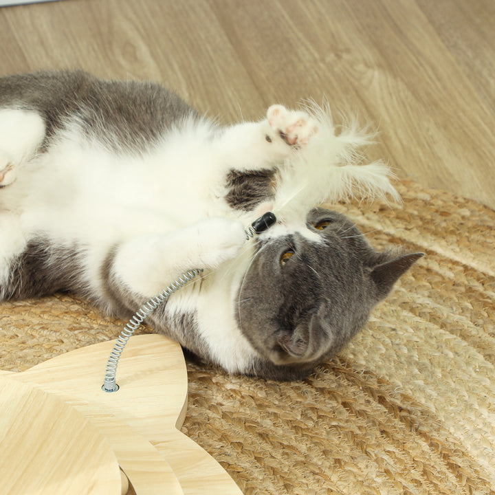 Kradsetræ til katte, 69 cm, sisal kradsetræ, boldløbebane, legebold, legefjeder, 4-i-1 design, cremehvid