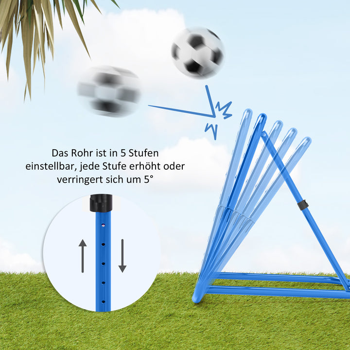 Fodbold reboundernet, foldbart, rebound wall, justerbar i 5 niveauer, metal, 78 x 84 x 65-78 cm, blå