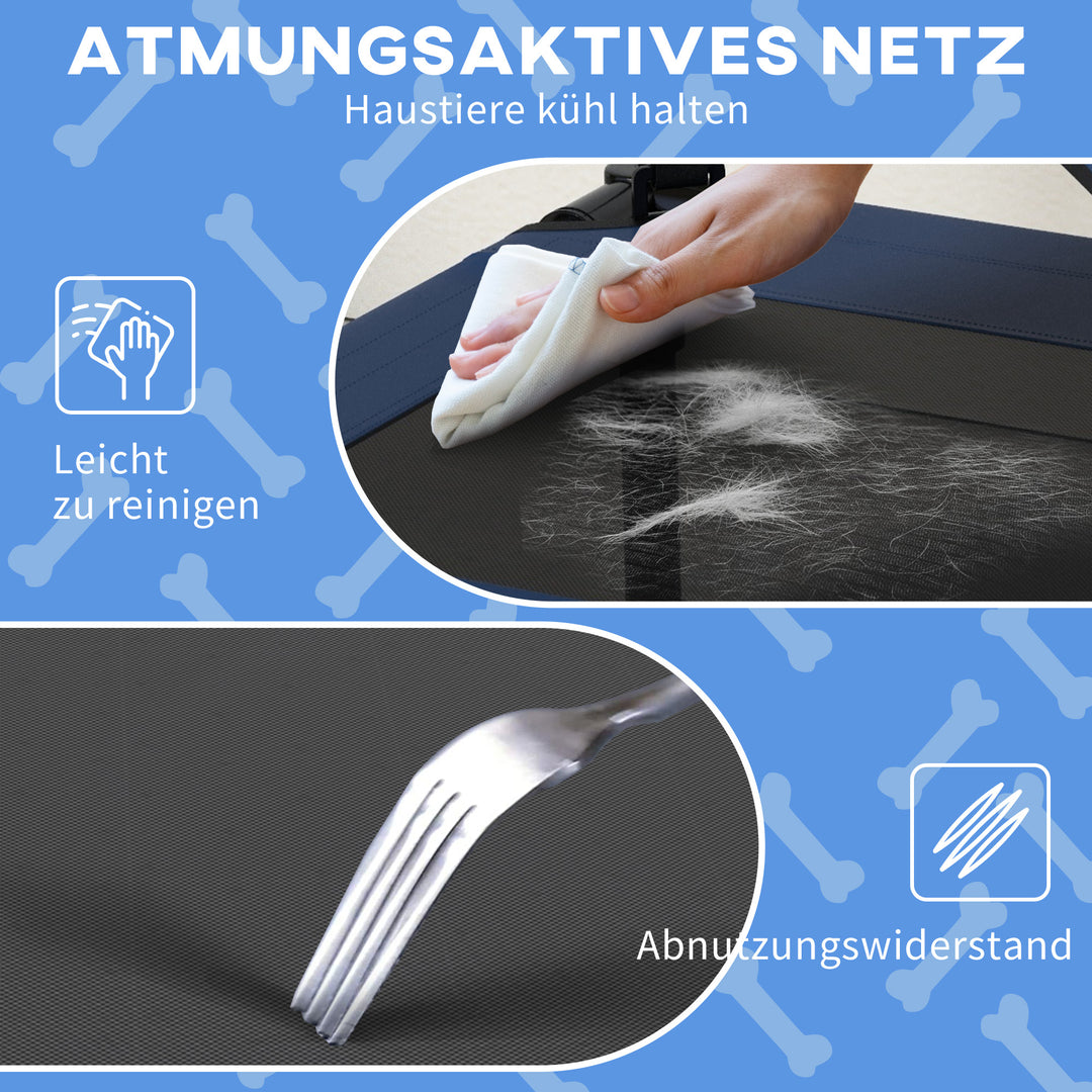 Hundeseng med tag, åndbar, vandafvisende, op til 20 kg, 76 x 61 x 69,5 cm, mørkeblå