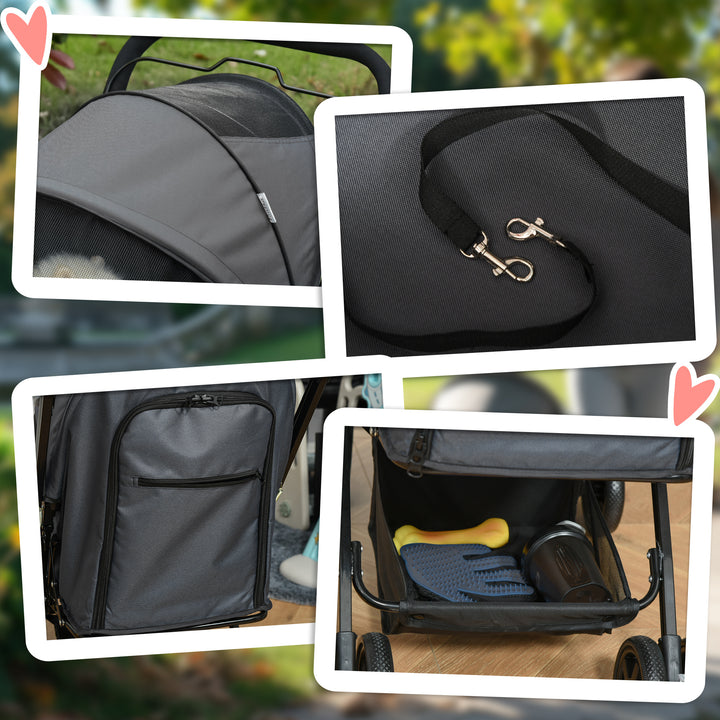 Dog buggy hundevogn op til 10 kg sammenklappelig netkurv med vindue justerbar baldakin mørkegrå 76,5 x 52 x 95 cm