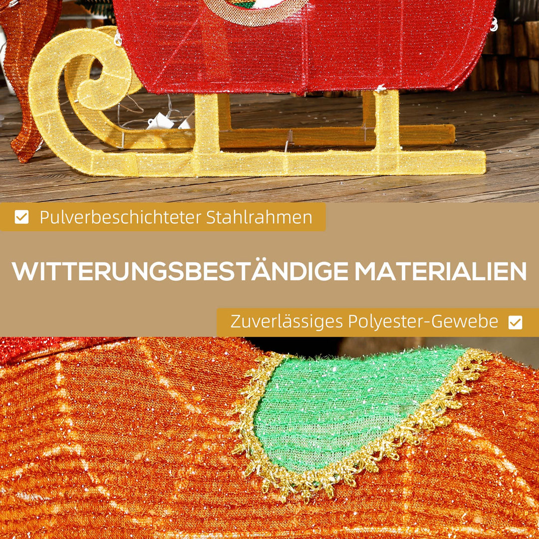 Lysende juledekoration, julemanden på slæde med rensdyr, 246 led-lys, jordspyd, flerfarvet