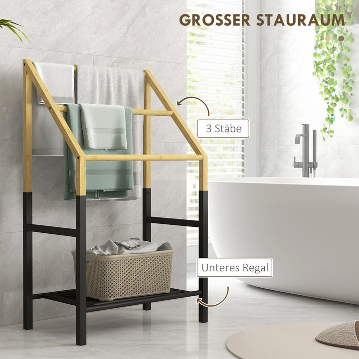 Håndklædetørrer, fritstående, 3 stænger, 51x31x85,5cm, sort/naturfarvet