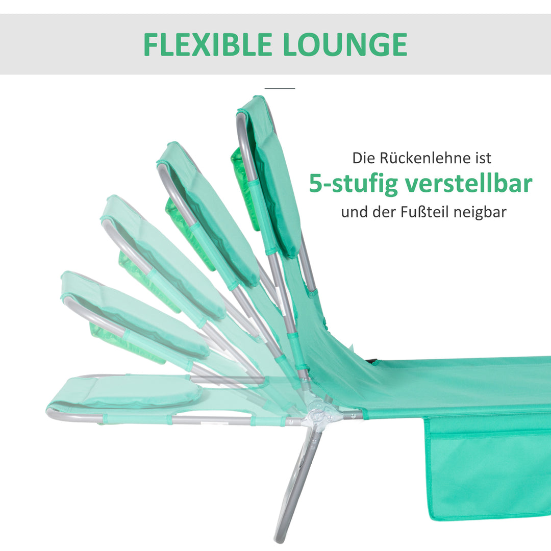 Havestol, liggestol med polstret ansigtsåbning, udendørs massagebord, sidelomme, stof, metal, grøn