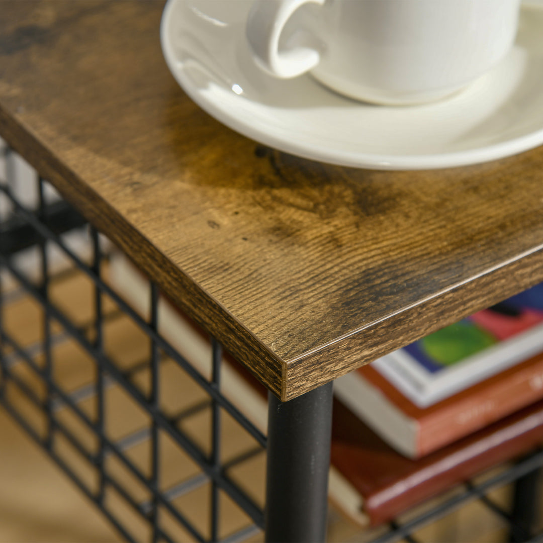 Køkkenvogn i industrielt design 1 hylde 1 opbevaringskurv 4 hjul 40 cm x 30 cm x 62 cm stål sort + brun