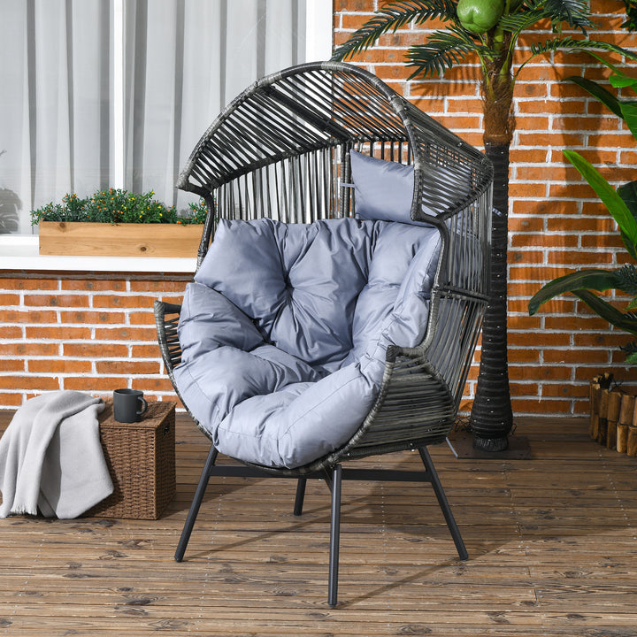 Rattan lænestol, udendørs lænestol, havelænestol, PE-rattan, 89 cm x 75 cm x 143 cm, grå + sort