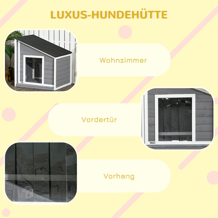 Massivt træ vejrbestandigt hundehus med asfalttag, 71 cm x 58 cm x 77 cm, grå + hvid