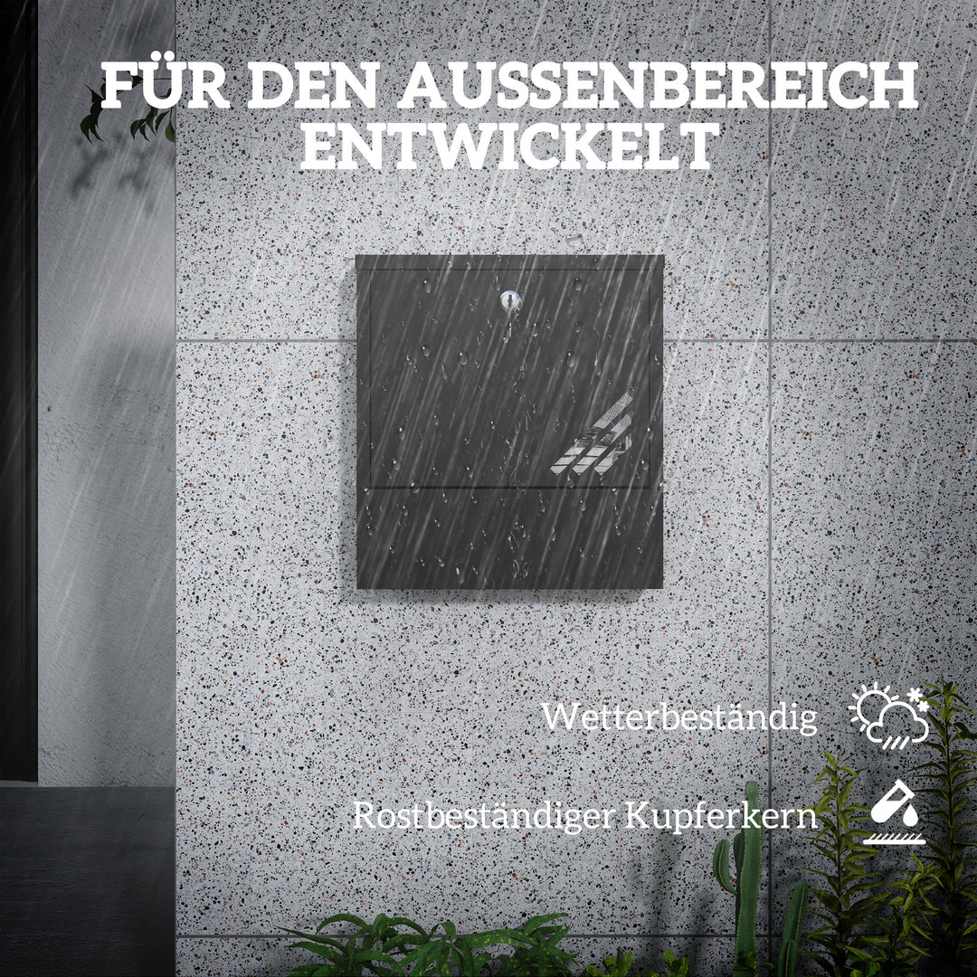 Postkasse med vindue, vægmonteret, aflåselig, rust- og vejrbestandig, grå