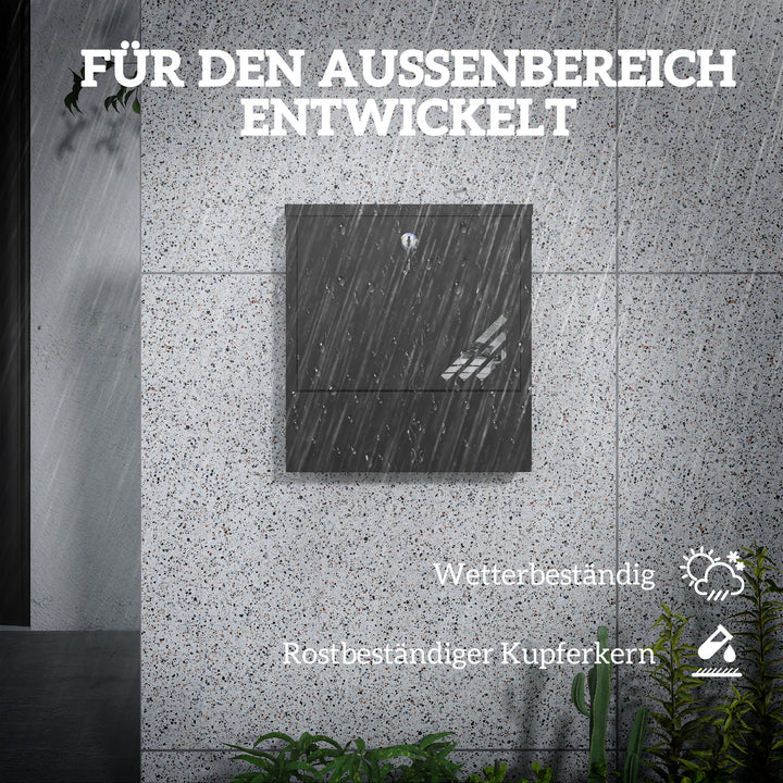 Postkasse med vindue, vægmonteret, aflåselig, rust- og vejrbestandig, grå