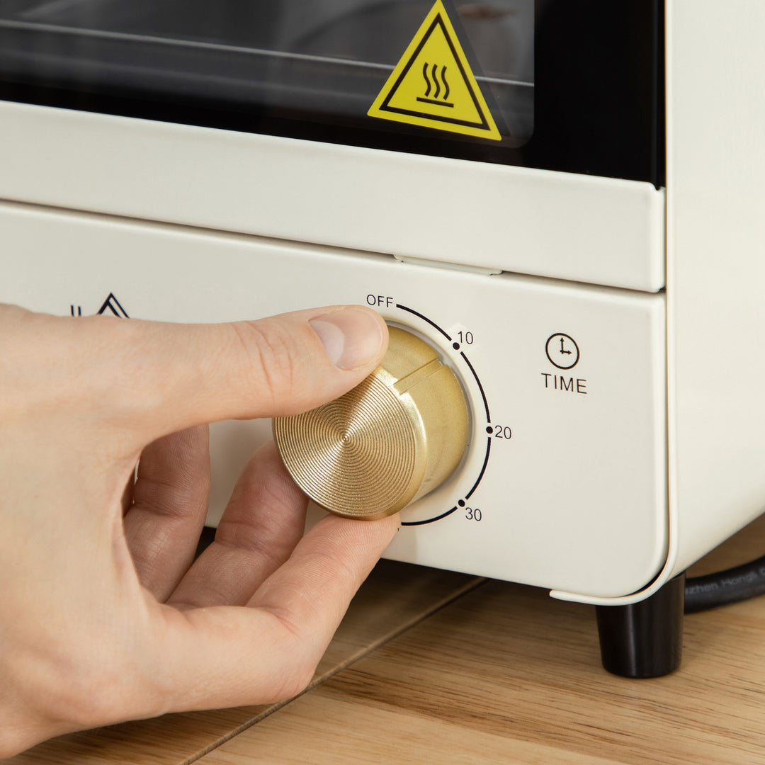 Miniovn 15l kapacitet, højdejusterbar bageplade og rist, 1000w, cremehvid