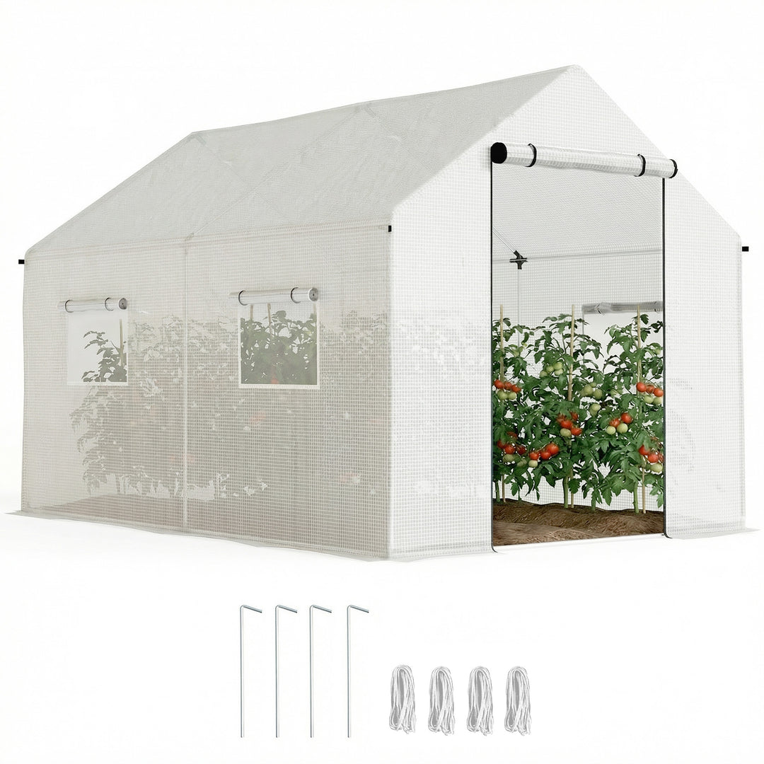 Drivhus 3 x 2 x 2 m, myggenet, skråtag, 4 vinduer, hvidt
