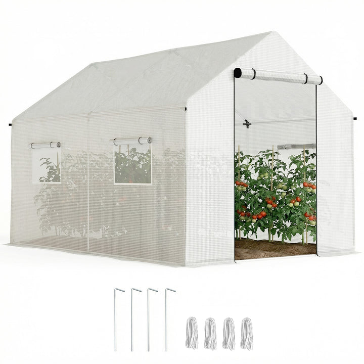Drivhus 3 x 2 x 2 m, myggenet, skråtag, 4 vinduer, hvidt