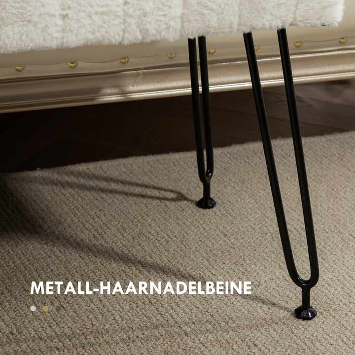 Bænk, quiltet sæde, betræk af kunstpels, metalben, op til 120 kg, 82 x 30 x 47 cm, cremehvid/sort