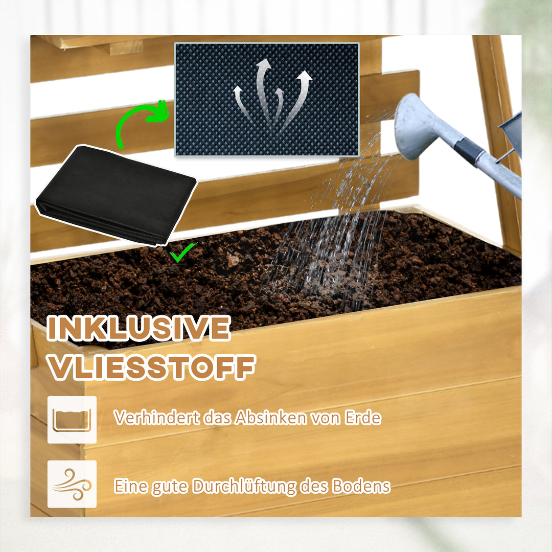 Højbed med 3 skuffer, inklusive espalier, vejrbestandig, massivt træ, 63 cm x 39 cm x 160 cm, natur