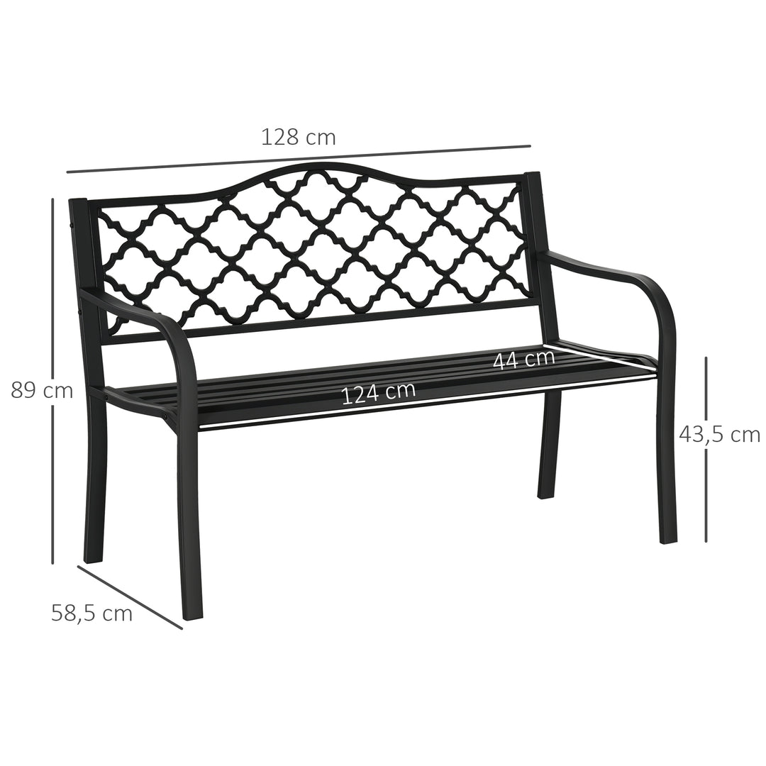 2-personers havebænk, parkbænk af metal, bænk op til 240 kg, terrassebænk med ryglæn og armlæn, havemøbler, støbejern, sort, 128 x 58,5 x 89 cm