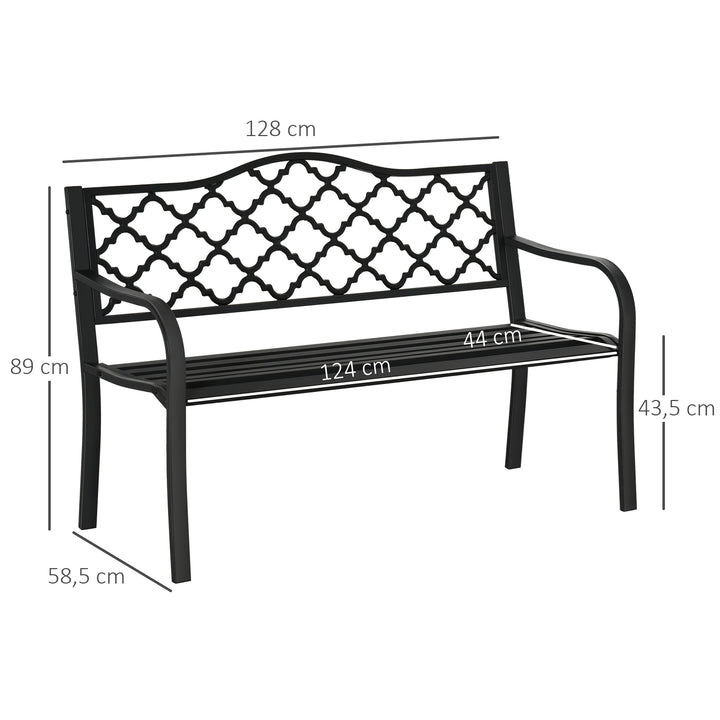 2-personers havebænk, parkbænk af metal, bænk op til 240 kg, terrassebænk med ryglæn og armlæn, havemøbler, støbejern, sort, 128 x 58,5 x 89 cm