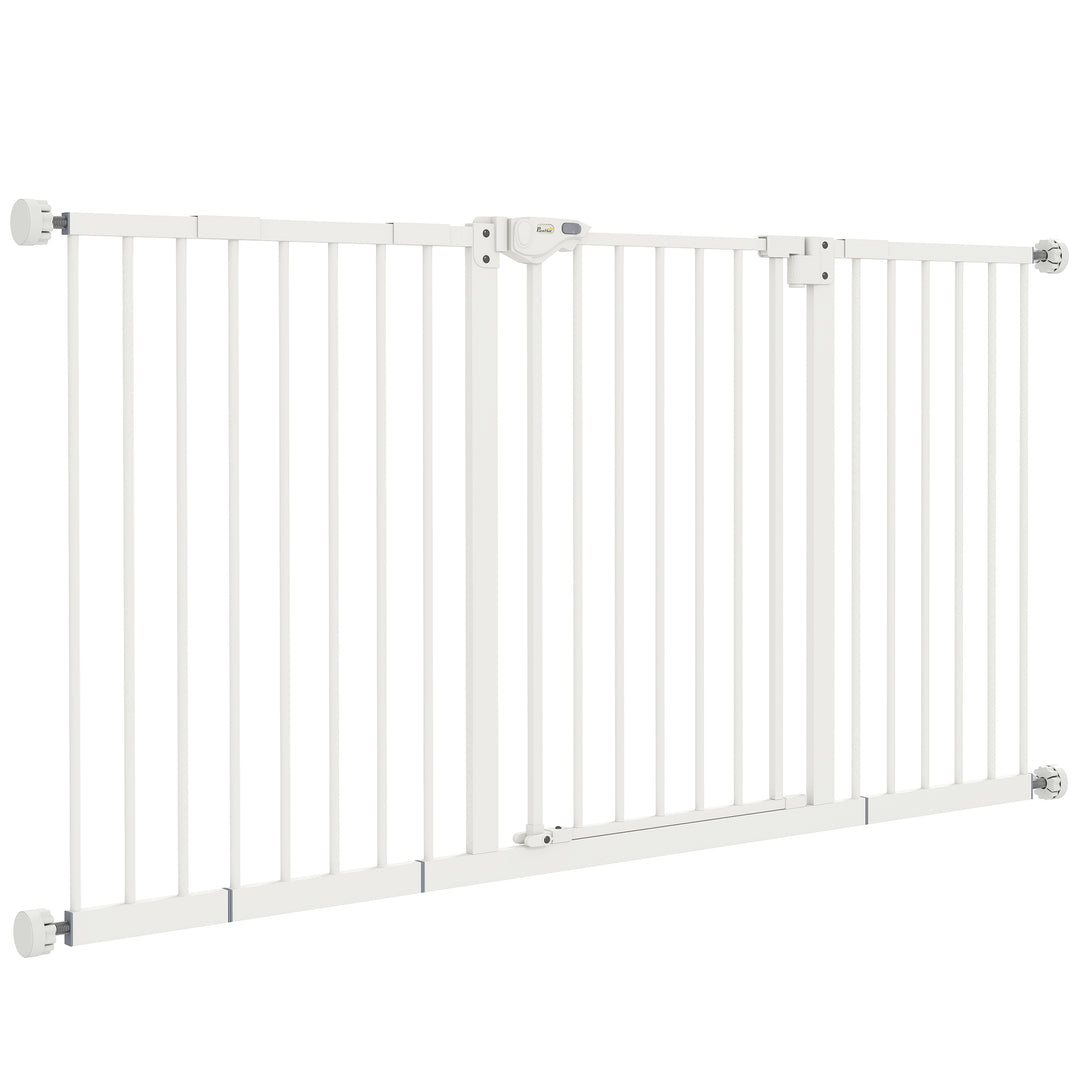 Hundegitter, udvideligt, klemmemontering, metal, 136x76 cm, hvid