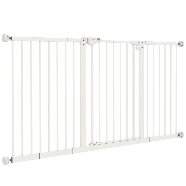 Hundegitter, udvideligt, klemmemontering, metal, 136x76 cm, hvid