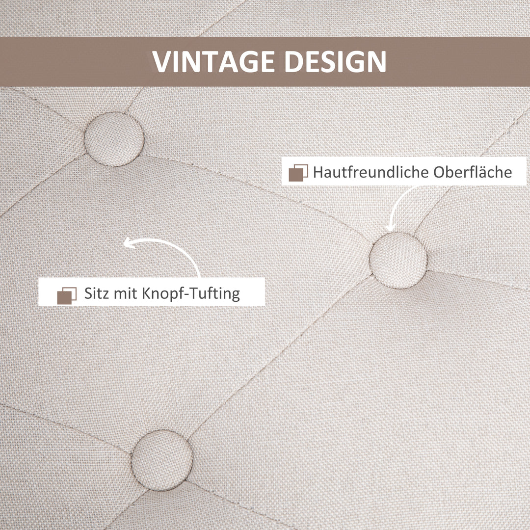 Bænk polstret bænk med opbevaringsplads kommodebænk entre soveværelse stue hørlignende polyester gummitræ cremehvid 100 x 40 x 44 cm