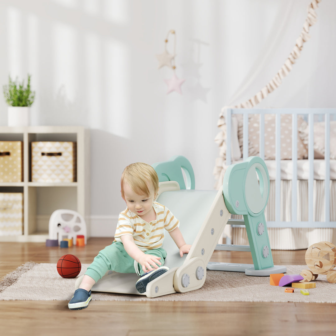 Rutsjebane til småbørn, sammenklappelig, indendørs, skridsikre trin, hævet sikkerhedskant, grøn