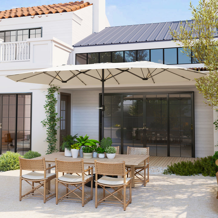 Dobbeltparasol 436 x 260 cm, uv-beskyttende stålparasol med håndsving, oval beige