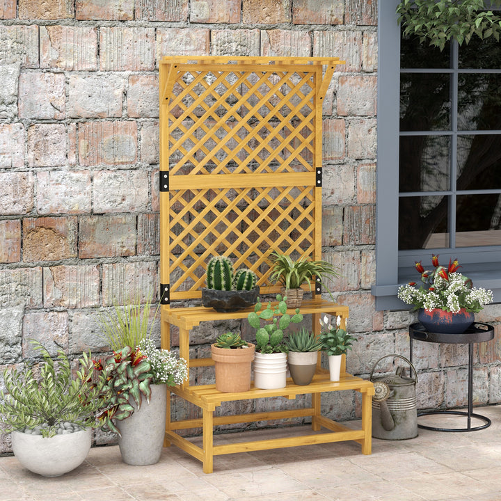 Plantestativ, blomsterhylde, 2 etager, med espalier og tag, fyrretræ, 75x50x166cm, gul