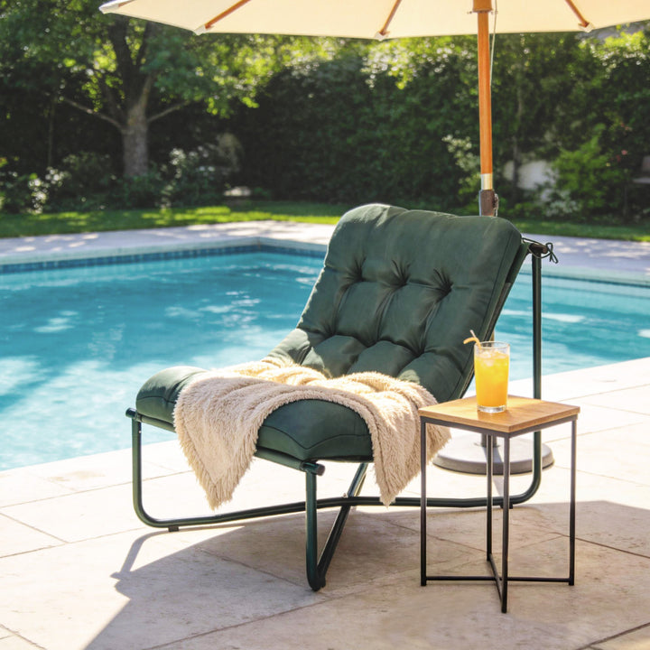 Havestol, havelænestol med hynde, åndbart slyngesæde, stålstel til have/terrasse, 76 x 92 x 76 cm, mørkegrøn