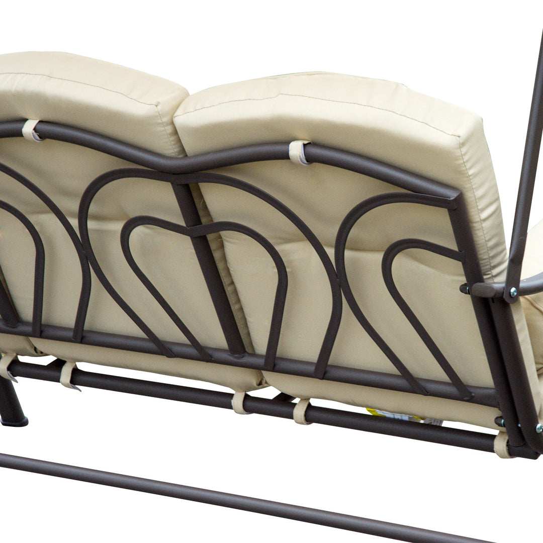 3-personers Hollywood gyngestol med solsejl, beige og brun, 121 x 208 x 172 cm