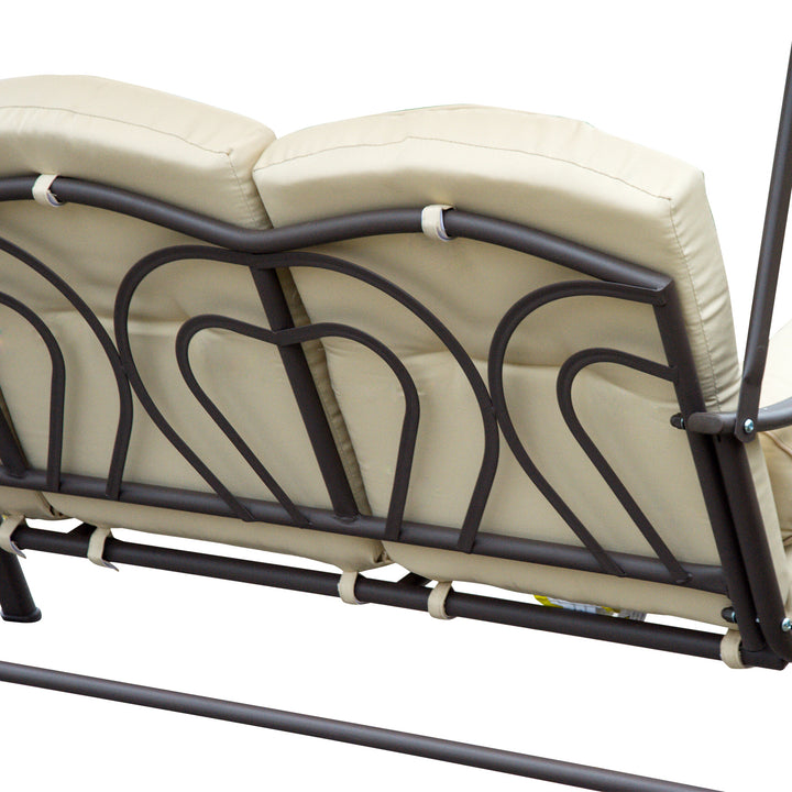 3-personers Hollywood gyngestol med solsejl, beige og brun, 121 x 208 x 172 cm