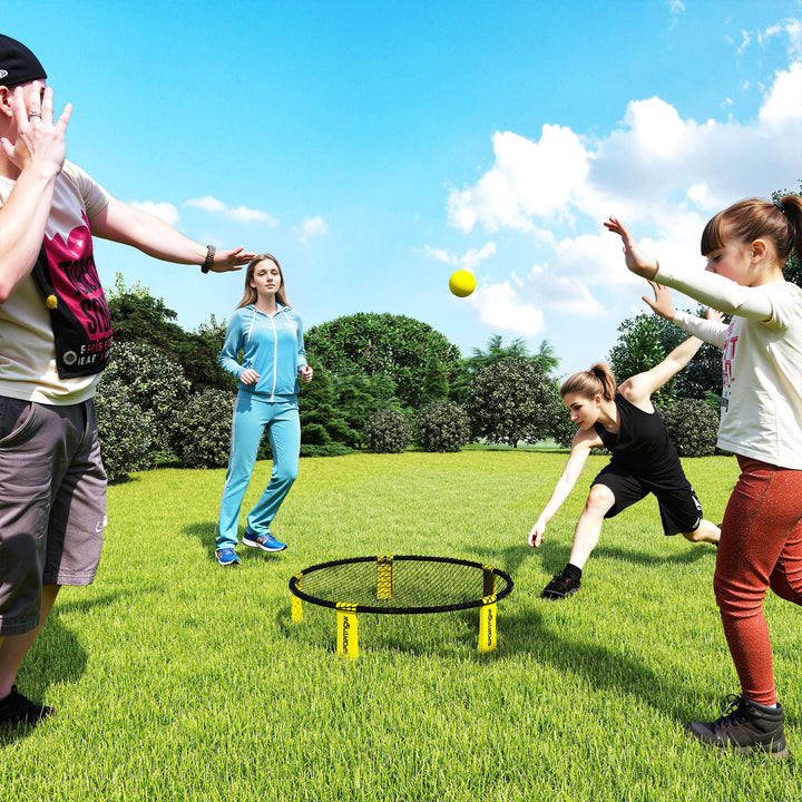 Rundnetsæt spilsæt med spilnet 3 bolde bæretaske boldpumpe spikeballsæt 92 x 20 cm gul