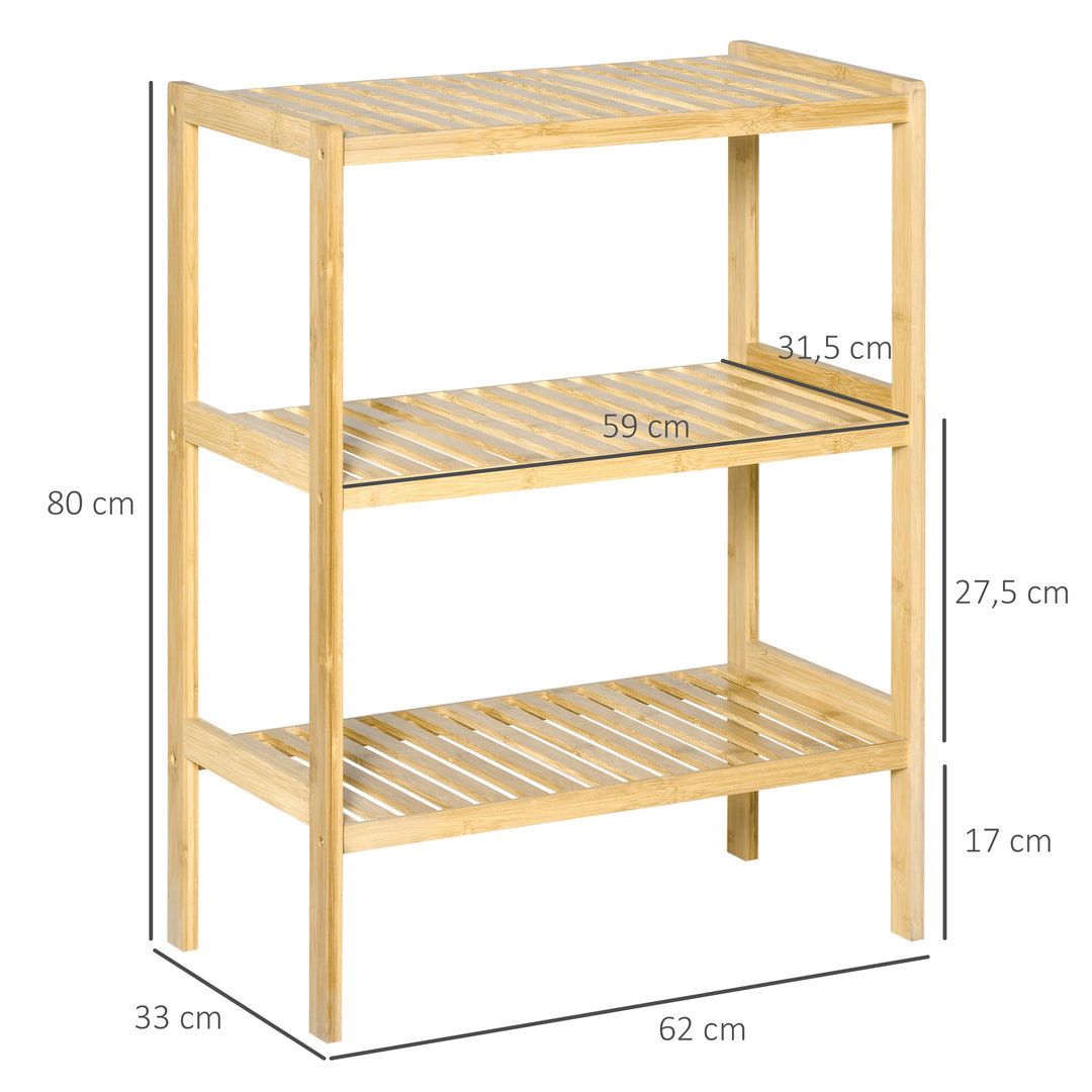 Bambushylde med 3 hylder, bambus, 62 cm x 33 cm x 80 cm, naturlig