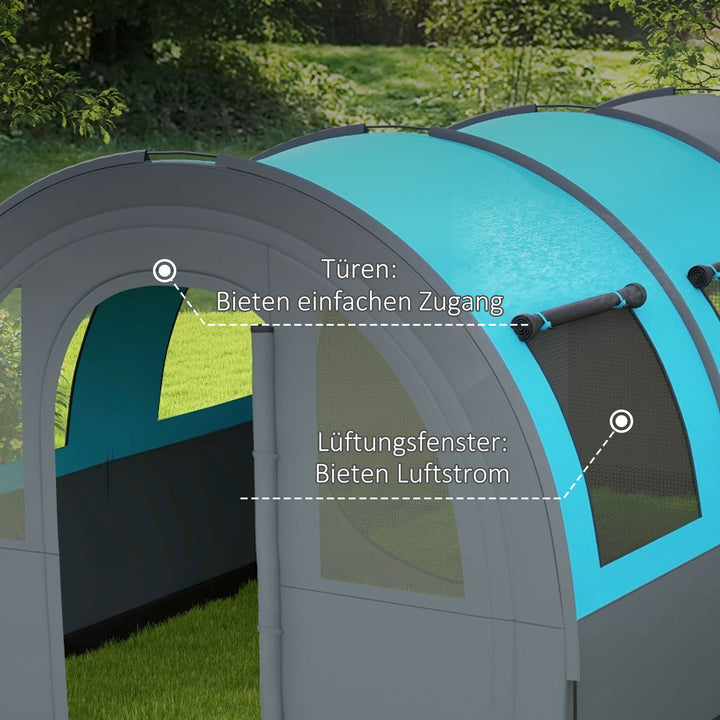 Campingtelt til op til 6 personer, familietelt, separate områder, vandtæt, grå/blå