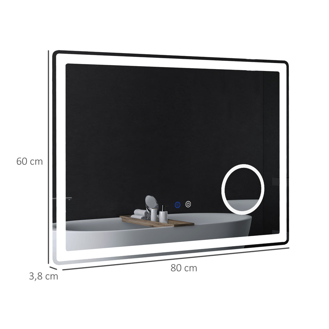 LED-badeværelsesspejl med 3x forstørrelse, touchfunktion, hukommelsesfunktion, antidug, 80 x 60 cm