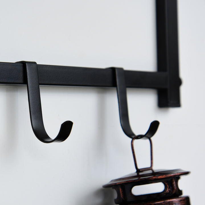 2-I-1 garderobesæt til entré med bænk, vægmonteret knagerække til entré, 6 kroge, natur+sort, 75 x 30 x 45 cm (bænk)